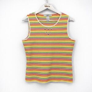 KIKIT Sport Striped Tank Top Colorful Terrycloth Cotton Size Medium Y2k